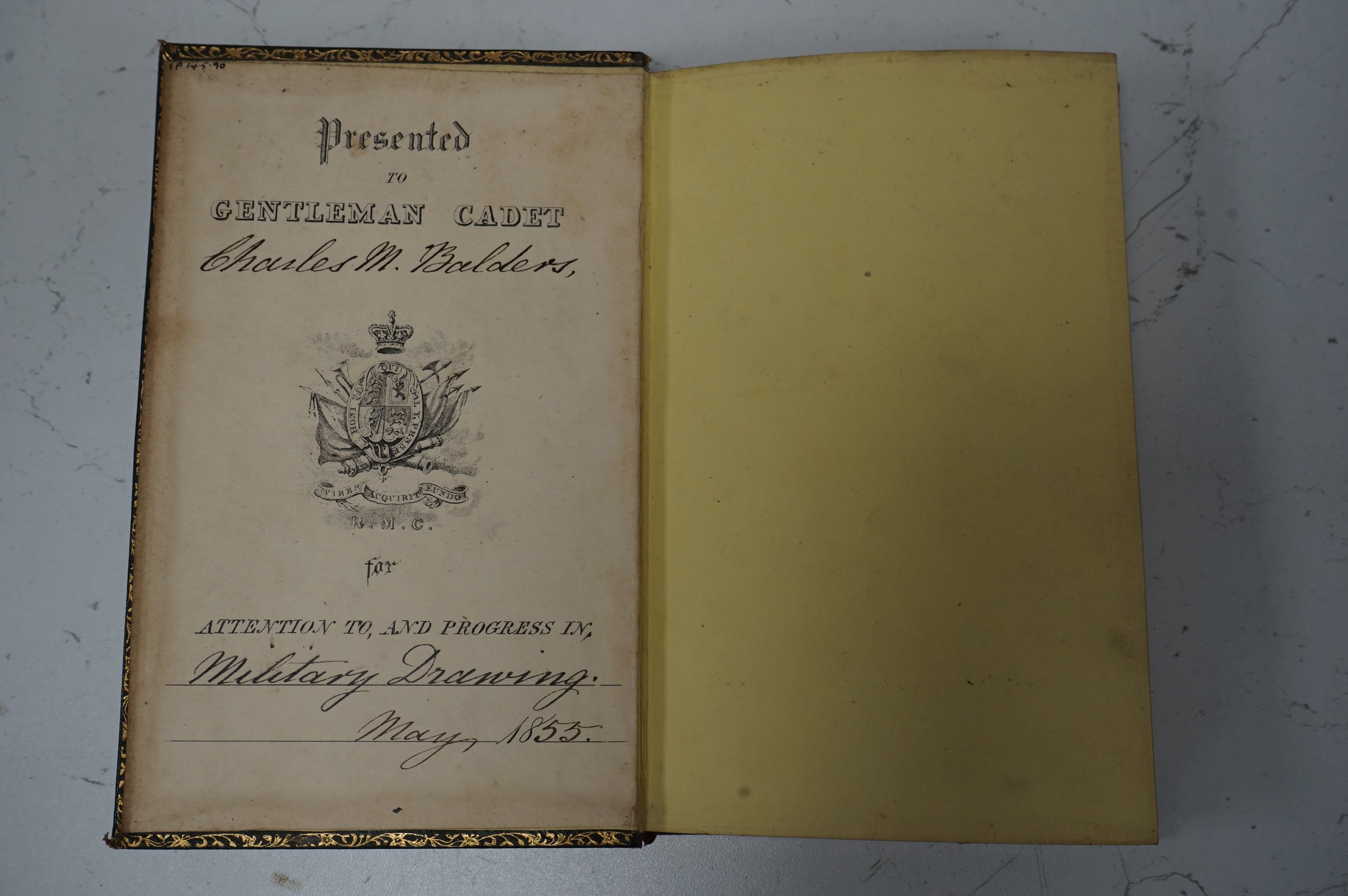 Burr, George Dominicus - Instructions In Practical Surveying, Topographical Plan Drawing, And Sketching Ground Without Instruments, second edition 1847, full morocco with Royal Military College presentation to Gentleman